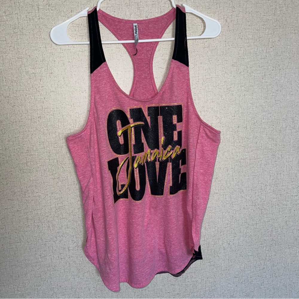 Lifestyle One Love Jamaica Tank Top,black & pink,sleeveless,size XL,workout top